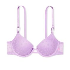 Brand New With Tags Victoria Secret Brand Lilac Purple Color Heart Pattern/Print Lined-Demi Adjustable Straps /Pink Clips On Straps Back Closure Size-34dd Summer Purple Bra With Padded Cups, Summer Underwire Bra In Purple, Purple Underwire Summer Bra, Purple Underwire Bra For Summer, Summer Purple Underwire Bra, Spring Purple Bra With Padded Cups, Purple Padded Bra For Spring, Victoria's Secret Feminine Purple Bra, Summer Fitted Purple Bra