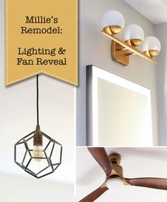 the ceiling fan and light fixture are in different stages of being removed from the ceiling