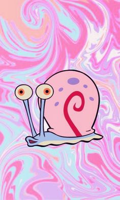 a cartoon snail with the number two on it's back in front of pink and blue swirls