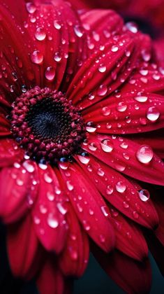 a red flower with water droplets on it