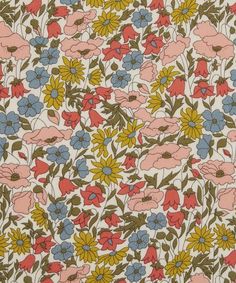 an image of a flowery pattern with many different colors and sizes on the fabric