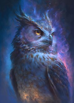 an owl is shown in this artistic painting