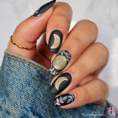 A nail stamping plate with Bold lunar phases and minimalist geometric patterns work beautifully with any earthy, bohemian design by Maniology (m119). Earthy Bohemian, Shoot For The Moon, Boho Nails, Witchy Nails, Lunar Phases, Moon Nails, Goth Nails, Crystal Moon, Nail Stamping Plates