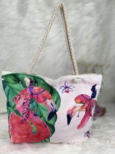 "THIS LISTING IS FOR ONE FLAMINGO TOTE BAG. MakeUp, Robes and MakeUp bags are not included, But we offer special price if you want to add The Robe and/or Makeup Bag to your Flamingo Tote Bag send me a message we offer special prices for big groups. ++SIZE++ L 16'' x H 12'' x W 4'' ++MATERIAL++ 100% Cotton Canvas *Pink Lining * Pocket on the inside with zipper for holding small things. IMPORTANT NOTE Please make sure to CHECK YOUR Email Or your Etsy Conversations after you placed an order until y Tropical Rectangular Shoulder Bag For Beach Season, Large Capacity Pink Canvas Beach Bag, Pink Shoulder Beach Bag For Beach Season, Gift Pouch Bag For Beach, Pink Large Capacity Canvas Bag For Vacation, Pink Shoulder Beach Bag, Pink Canvas Shoulder Bag For Summer, Pink Rectangular Canvas Bag For Beach Season, Pink Shoulder Beach Bag With Handles