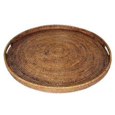 a round wicker tray on a white background