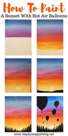 how to paint sunset with hot air balloons