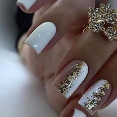 Valentine Nails, Gold Nail, Colorful Nails, White French, Stick On Nails, Square Acrylic Nails, Star Design, Art Practice, Artificial Nails