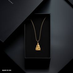 Find peace and enlightenment with our gold Buddha pendant, exquisitely crafted in the USA. Symbolizing serenity, wisdom, and spiritual awakening, each piece is a sanctuary of calm and reflection. PENDANT INFORMATIONThis pendant is made of real, solid gold.• Made in USA• Material: 14k or 18k solid gold• Finish: polished• Height: 1.28" (32,5 mm) | *includes the small circle, bail dimensions not included• Width: 0.8" (20,5 mm)• Pendant weight: approx. 6 grams (14k)• Bail: fits up to 4 mm chains• So Spiritual Gold Jewelry For Meditation, Yellow Gold Spiritual Necklace With Si Clarity, Spiritual Yellow Gold Jewelry For Meditation, 14k Gold Filled Spiritual Pendant Necklace, Spiritual Yellow Gold Necklaces For Meditation, Spiritual Yellow Gold Necklace For Meditation, Spiritual Yellow Gold Box Chain Jewelry, Spiritual Large Pendant Jewelry For Meditation, 14k Gold Spiritual Necklaces For Meditation