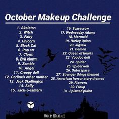 31 Days Of Halloween Outfits, 31 Days Of Halloween Makeup Challenge List, Jack Skellington Eye Makeup, October Makeup Challenge, 30 Days Of Halloween Makeup, Halloween Makeup Challenge, 31 Days Of Halloween Makeup, October Makeup, Halloween Makeup Tutorials