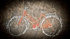 an artistic painting of a bicycle with red paint on it