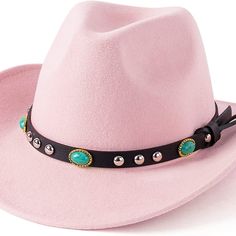 Light Pink Western Cowboy, Cowgirl Hat, Turquoise Strap, Women Retro Wide Brim Cc Hats, Patriotic Hats, Barbie Hat, Black Bucket Hat, Pink Cowgirl, Berets Cap, Cowgirl Hat, Winter Hats Beanie, Cowboy Cowgirl