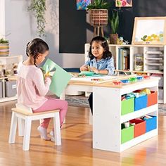 Guidecraft Arts and Crafts Center: Kids Activity Table and Drawing Desk with Stools, Storage Bins, Paper Roller and Paint Cups - Children's Wooden Learning Furniture Desk For Two Kids, Drawing Station, Kids Craft Table, Organization Playroom, Kids Art Table, Paint Cups, Kids Workspace, Crafts Table, Teacher Vibes