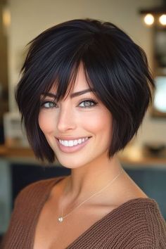 Save this pin for the best short layered haircuts with bangs. If you have thick hair, this one's for you! This bouncy bob tames heavy locks while adding tons of body. Chin Hair Length, Braids With Jewels, Long Hair Goddess, Short Layered Haircuts With Bangs, Bob Hairstyles Long, Bouncy Bob, 2024 Haircut, Grey Hair Journey, Feathered Hair Cut