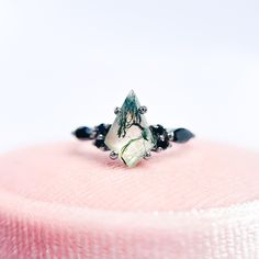 Vintage Natural Moss Agate Promise Ring with Black Onyx,7 Gemstones Ring,Hamdmade Ring,Confirmation Ring,Retirement Gift Ring,Christmas Gift Specifications:- ❥ Stone - Natural Moss Agate  ❥ Stone Size - 7x11mm ❥ Cut Type - Kite  ❥Accent Stones - Natural Black Onyx ❥ Ring Size: I offer more than one (Contact us if your ring size is not available in the listing) ❥ Color: Silver, Gold, Rose Gold, White Gold or Black Rhodium ❥ Material : 925 Sterling Silver, 14K/18K/22K Solid Gold ---> ❥ Makes a Won Black Rings With Gemstone Accents For Gift, Black Rings With Gemstone Accents As Gift, Black Gemstone Rings For Healing, Gift Black Agate Ring, Black Emerald Ring As A Gift, Agate Rings, Moss Agate Ring, Black Onyx Ring, Retirement Gift