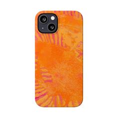 an orange and pink phone case on a white background