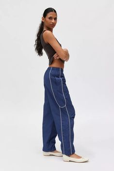 BDG Jess Nylon Track Pant | Urban Outfitters Unique Pants, Nylon Pants, Track Pant, Oversized Denim Jacket, Running Pants, Blue Fits, Cargo Jeans, Black Fits, Relaxed Style