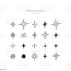 six star shapes are shown in black and white