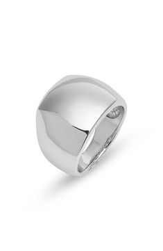 A contemporary wide design distinguishes this polished signet ring that will be a versatile addition to your stack. Recycled brass Imported Modern Dome Ring For Anniversary, Modern Thick Band Ring With Polished Edges, Modern Wide Band Ring For Anniversary, Modern Rings With Polished Edges And Thick Band, Modern Dome Ring With Wide Band For Formal Occasions, Modern Wide Band Ring With Polished Edges, Modern Silver Signet Ring With Polished Edges, Modern Silver Signet Ring, Modern Ring With Thick Band And Shiny Finish