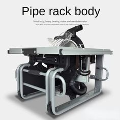 an advertisement for a machine that uses pipes to work on the back end of it