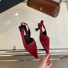 LBSFY - 2024 New Satin Pleated Heels Pumps Women Shoes Fashion Slip On Ladies Elegant Slingback Shoes Pointed Toe Middle Heel Mules LBSFY - 2024 New Satin Pleated Heels Pumps Women Shoes Fashion Slip On Ladies Elegant Slingback Shoes Pointed Toe Middle Heel Mules Red Pointed Toe Slingback Sandals For Evening, Burgundy Pointed Toe Heels For Spring, Burgundy Heels For Summer Evenings, Red Ankle Strap Slingback Pumps For Office, Red Pointed Toe Slingback Sandals For Party, Elegant Summer Burgundy Heels, Elegant Burgundy Summer Heels, Burgundy High Heel Summer Heels, Burgundy Heels For Office Wear In Spring