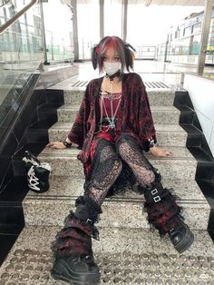 Alternive Outfits, J Punk Fashion, Red Goth Clothes, Vkei Outfits Ideas, Dark Harajuku Fashion, Vkei Fashion Aesthetic, Vkei Outfits Casual, Alternative Goth Outfits