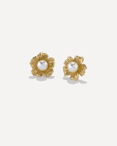 Gold Classic Akoya Pearl Tropical Flower Studs 18k Yellow Gold – Irene Neuwirth Elegant Yellow Gold Flower Pearl Earrings, Elegant Yellow Gold Flower-shaped Pearl Earrings, Formal Yellow Gold Flower Pearl Earrings, Irene Neuwirth Jewelry, Gold Flower Earrings, Beads Candy, Irene Neuwirth, All Gems, Tropical Flower