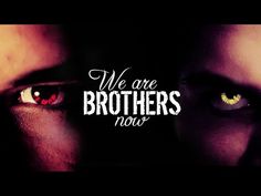 two people with yellow eyes and the words we are brothers now