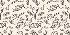 an image of many different candies on a white background with black and white lines