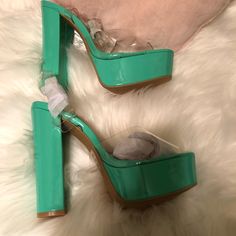 Kay Leen 5 1/2 Inches Heels.Nice Green Apple. New In Box Green Heels With 4-inch Heel For Night Out, Green Wedge Heels For Party, Trendy Green Platform Heels, Modern Green Heels With Stacked Heel, Trendy Green Heels For Formal Occasions, Formal Green Synthetic Heels, Green Synthetic Platform Heels, Modern Green Heels With Wrapped Heel, Modern Green Platform Heels