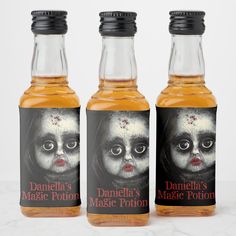 Magic Potion Creepy Goth Doll Halloween Liquor Bottle Label Goth Doll, Grunge Party, Liquor Bottle Labels, Cup Decals, Mini Liquor Bottles, Halloween Labels, Doll Halloween, Magic Potion