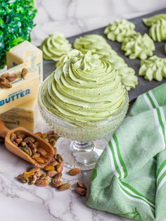 green frosted dessert with nuts and other ingredients