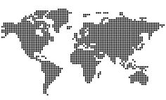 the world map is made up of small dots in black and white colors on a white background