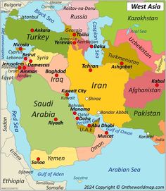 Map of West Asia West Asia Map, Eastern Europe Map, Asian Maps, Peta Asia, Yemen Sanaa, Continents And Countries, Aaliyah Style, Socotra