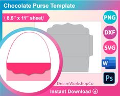 chocolate purse template for photoshopped with pink and white background, includes the image