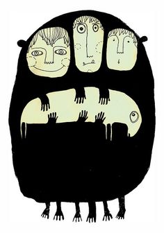 an image of three people in the shape of a circle with their faces drawn on it