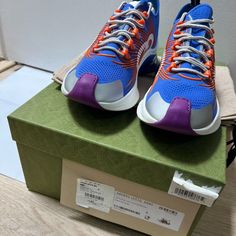 100% Authentic Uk 9 = Us 9.5 New Shoes Gucci, Sneakers Blue, Gucci Shoes, Mens Shoes Sneakers, Blue Orange, Orange Color, Men's Shoes, Shoes Sneakers, Color Blue