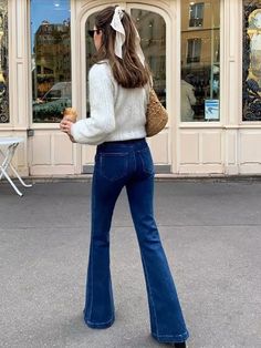 Tavimart Casual Bell Bottom Pants Jeans for Women Blue Elastic Fashion Y2K Trousers Autumn New High Waisted Flare Jeans Long Denim Pants, Y2k Trousers, Blue Flare Jeans, Look Jean, Street Jeans, High Waisted Flare Jeans, Korean Streetwear, Summer Streetwear, Fashion Y2k