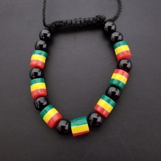 African Rasta Handmade Square Beaded Bracelet. Red, Green, Yellow And Black Wood Bead Jewelry, Wooden Beads Bracelet, Wood Beads Jewelry, Beads Bracelet Design, Womens Jewelry, Square Bead, Red Green Yellow, New Bands, Yellow And Black