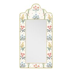 a decorative mirror with flowers and leaves on the border, isolated against a white background