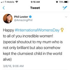 tweet about international women's day from phil lester @ amazingpii