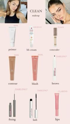 Basic Make Up Product, Makeup Items List, Clean Makeup Tutorial, Makeup Checklist, Face Makeup Steps, Minimal Makeup Routine, Makeup Routine Guide, Makeup Layout