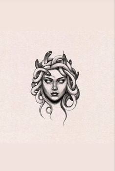 a drawing of a woman's face with snakes on her head