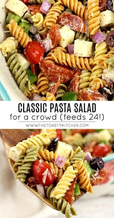 two images showing different types of pasta salad