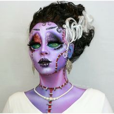 8 Color Palette, Pigeon Pie, Bride Of Frankenstein Makeup, Bride Of Frankenstein Costume, Unconventional Makeup, Pie Art, Fall Makeup Trend, Film Character, Frankenstein Monster