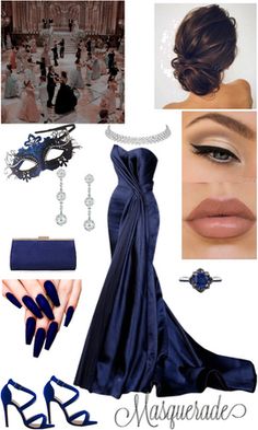 an image of a woman's blue dress and accessories in the style of masqueradee