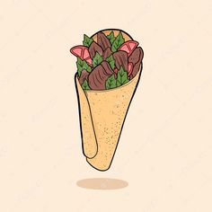 a burrito filled with meat and vegetables on top of a beige background stock photo