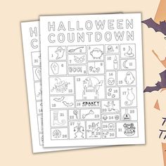 halloween coloring pages for kids with bats and pumpkins on the side, next to an orange background