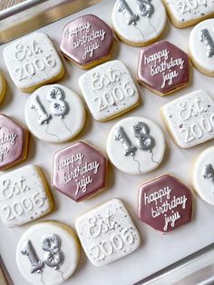 decorated cookies in the shape of he and she's 90th birthday