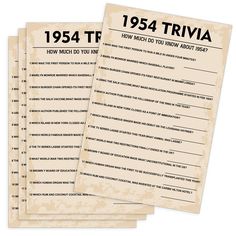 three papers with the words, 1953 trivia and how much do you know?