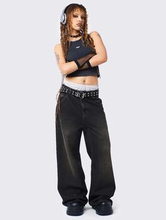 Looking for some wide leg jeans that go with everything? Shop our Black Baggy Jeans with a vintage beige overdye and a star pocket embroidery. Retro, grunge, and Y2K vibes all in one! Shop now. Worldwide shipping! Punk Style Washed Black Straight Leg Bottoms, Grunge Washed Black Flare Jeans For Streetwear, Alternative Style Black Denim Jeans, Edgy Black Baggy Flare Jeans, Black Cotton Grunge Flare Jeans, Black Flare Jeans For Streetwear, Black Cotton Flare Jeans In Grunge Style, Black Straight Leg Jeans For Alternative Fashion, Wide Leg Denim Jeans For Alternative Fashion